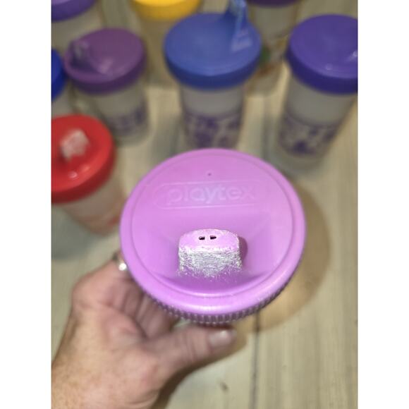 Vtg 90s Playtex Sippy Cups Valves Lot Of 10 Dinosaur Fish Chick Train Flaw Read - Picture 10 of 16